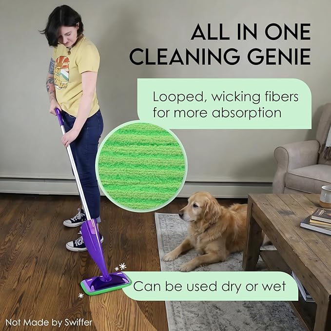 Turbo Mops Reusable Floor Mop Pads - Pack of 2, Machine Washable, 12-inch Microfiber Mop Refills - Compatible with Swiffer Wet Jet - Household Cleaning Tools