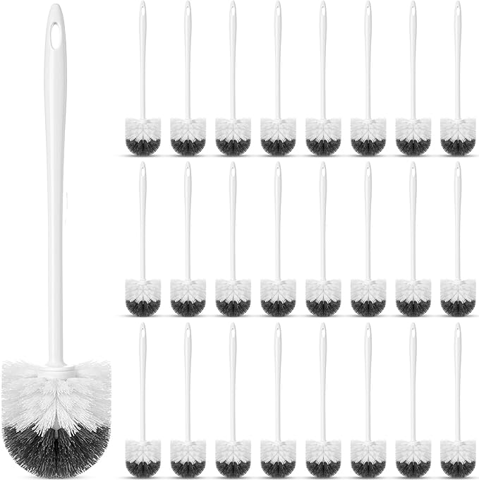 Reallnaive 24 Pack Toilet Brush Bulk, Commercial Heavy Duty Professional Toilet Bowl Cleaning Brush for Bathroom, Restroom Maintenance Cleaning Supplies (15 Inch,White)