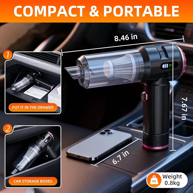 Handheld Vacuum Cleaner Cordless, 23000Pa Powerful Car Mini Vacuum Cleaner, Rechargeable Portable Lightweight dust Catcher for Home Car Carpet Stairs Pet Hair Deep Cleaning(Black-Purple)