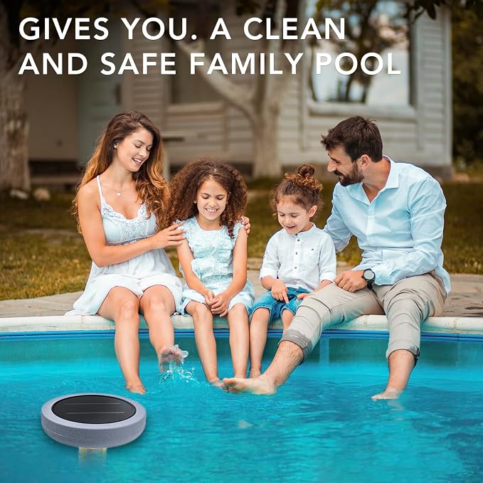 Solar Pool Ionizer - Enhanced with Latest Solar, 90% Less Chlorine, for Pools up to 45,000 Gal, Technology & Longer-Lasting Anode, Reduces Chlorine- Mineral-Based Pool Cleaning Device (Gray)