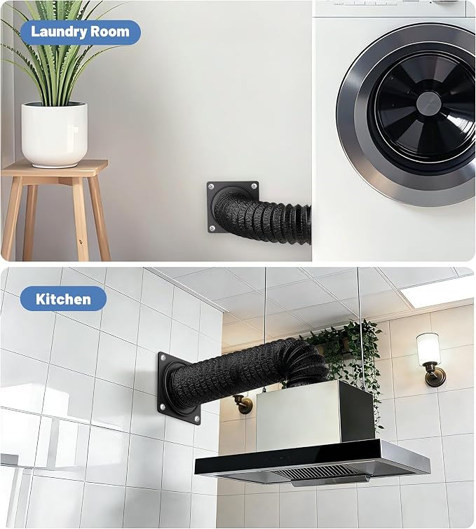 Magnetic Dryer Vent Connector Kit with 3.3ft Flexible Aluminum Foil Hose, 4'' Quick Release Airtight Seal Dryer Duct Connection, Fire-Resistant Airtight Seal & Reinforced Wall Connector (black)