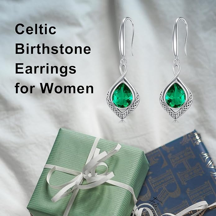 PELOVNY Celtic Knot Filigree Earrings for Women 925 Sterling Silver Moss Agate/Birthstone Infinity Earrings Birthday Christmas Jewelry Gifts for Mom Daughter Wife Sister