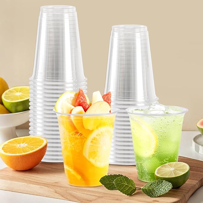 BYSNOW 12 oz Clear Plastic Cups - 300 Count Disposable Wine Cup for Party, 12 Ounce Drinking Cups Bulk, PET Cocktail Glasses for Smoothie, Fruit, and Cold Beverage