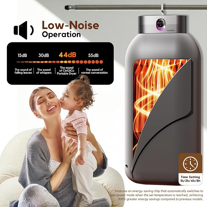 Portable Clothes Dryer, Clothes Dryer Hold 12 Items Up, With Time Setting、Remote Control, Portable Dryers For Laundry, Apartments, RV, Travel, Low noise、Energy Saving (Grey)
