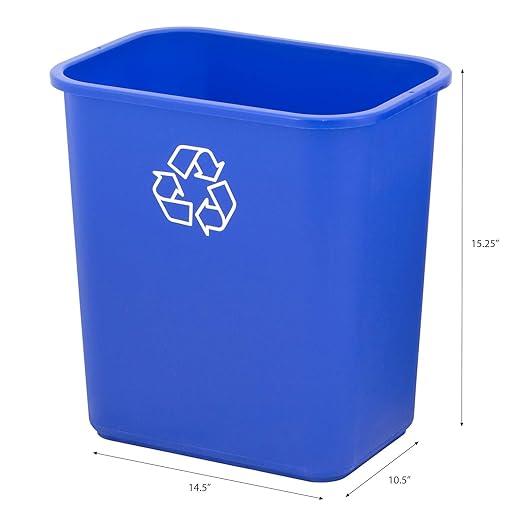 United Solutions 7 Gallon / 28 Quart Space Saving Recycling Bin, Fits Under Desk and Small, Narrow Spaces in Commercial, Kitchen, Home Office, and Dorm, Easy to Clean, Recycle Blue (Pack of 12)