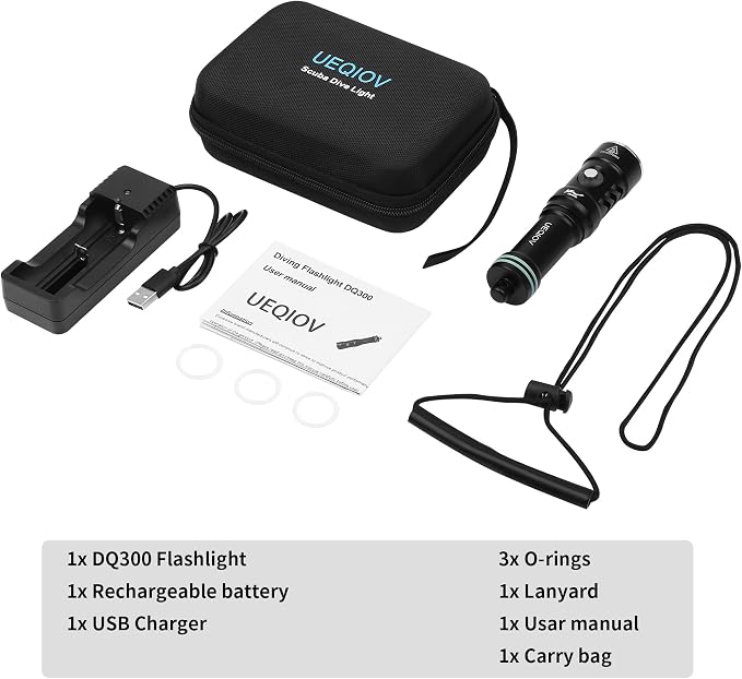 Dive Light Underwater Diving Flashlight, Super Bright Rechargeable Waterproof Flashlight with Battery Level Indicator, Suitable for Scuba Diving and Snorkeling Night Diving Light