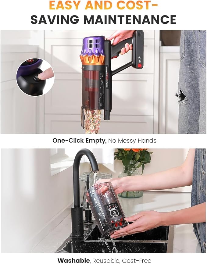 AlloyMove Cordless Vacuum Cleaner, 550W 50KPA 80Mins Self-Standing Cordless Vacuum for Home, With Wall Mount Charging/LED Display/Anti-Tangle Brush Stick Vacuum for Carpet/Pet Hair/Hardwood Floor, A05