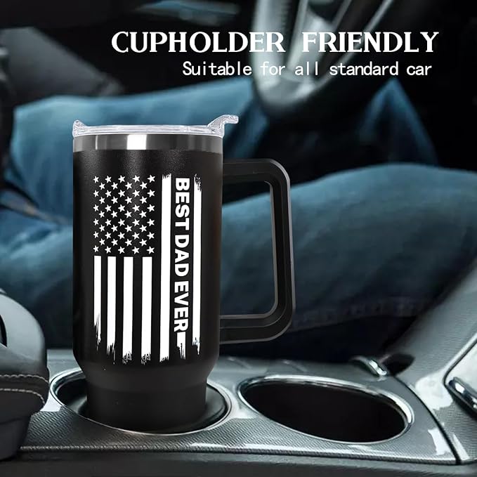 Ceovfoi 40 oz Dad American Flag Tumbler with Handle Lid and Straw,Black Dad Stainless Steel Cups Mug water Botter,Fathers Day Gift For Dad from Gaughter