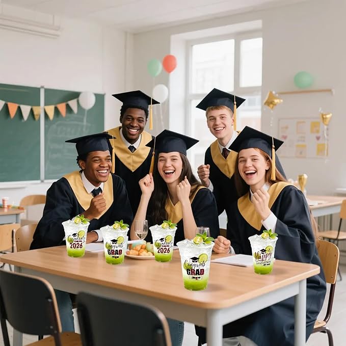100 Pack Graduation Plastic Cups 12 oz Red Disposable Class of 2026 Decorations Graduation Party Favor Drinking Beverage Cup for Party Supplies Decorations