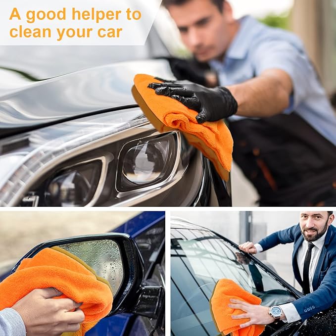 Shimeyao 30 Pcs 16 x 16 Inch Edgeless Microfiber Plush Towels for Cars Detailing Drying Wash Polishing Absorbent Cleaning Cloths, 500 GSM (Orange)