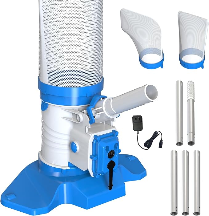 83GPM Big Rechargeable Pool Leaf Vacuum with 5-Section Pole, Cordless Pool Skimmer for Above-Ground & In-Ground Pools, Includes Standard & Fine Filter Bags for Leaves & Debris