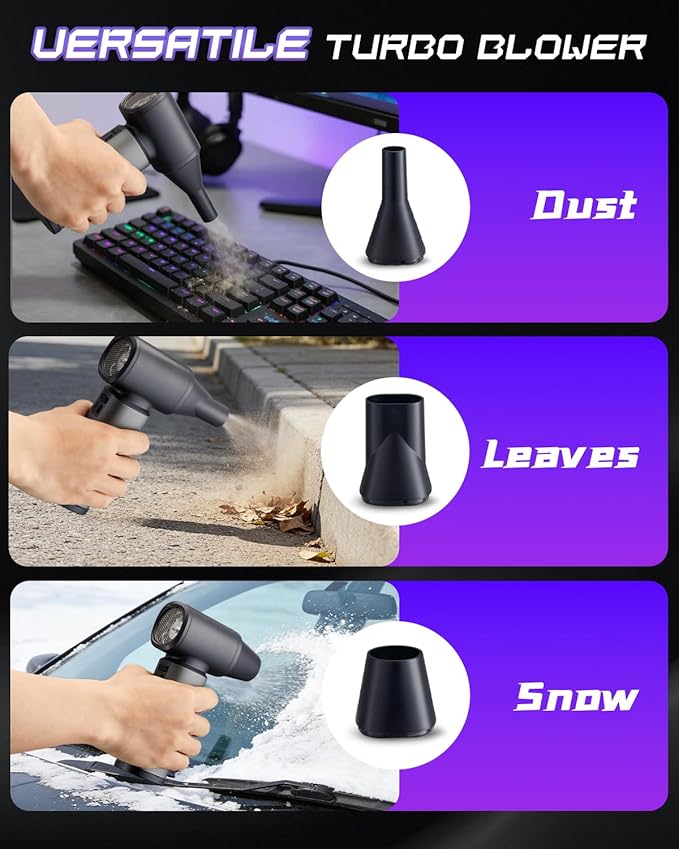 Electric Compressed Air Duster Rechargeale, 300000 RPM Duster Blower with LED Light, 3-Gear Adjustable PC Duster for Keyboard, Metal Air Blower for Car Detailing, Pet Car Drying, House Cleaning