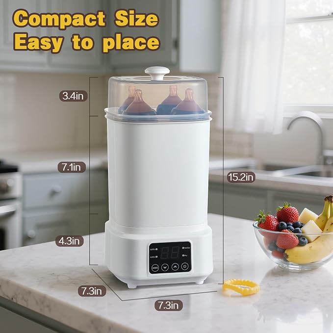 Baby Bottle Steamer and Dryer: 8 in 1 Compact Electric Steam - Portable for Travel and Home Use - for Baby Bottles Pacifiers Breast Pump Parts and Other Newborn Essentials BPA Free Auto Shut Off