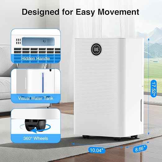 ZAFRO 24 Pint Dehumidifier for Home & Basement up to 1500 Sq.Ft, Auto Humidity Control, 38dB Ultra Quiet, Continuous & Manual Drainage with Drain Hose, Auto Defrost, 24H Timer
