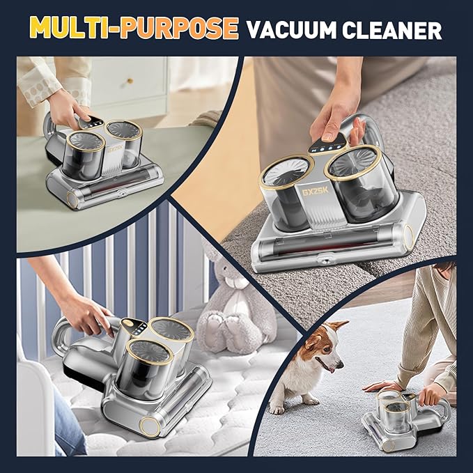 Gxzsk Mattress Vacuum Cleaner, 16kPa Bed Vacuum Cleaner with 253.7nm UV-C Light, Ultrasonic & 140โ Heating, Dual Cup & Widen Suction Port Handheld Vacuums for Bed, Sofa, Couch, Crib (500W, Corded)