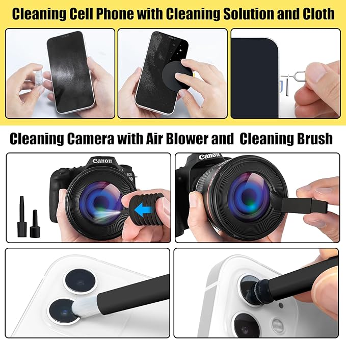 walrfid 20-in-1 Computer Keyboard Cleaner Kit, Laptop Screen Cleaning Spray for iPhone AirPods Cell Phone MacBook iPad Pro, 15-in-1 Electronic Clean Brush Tool for Earbuds iPod PC Monitor TV Earphone