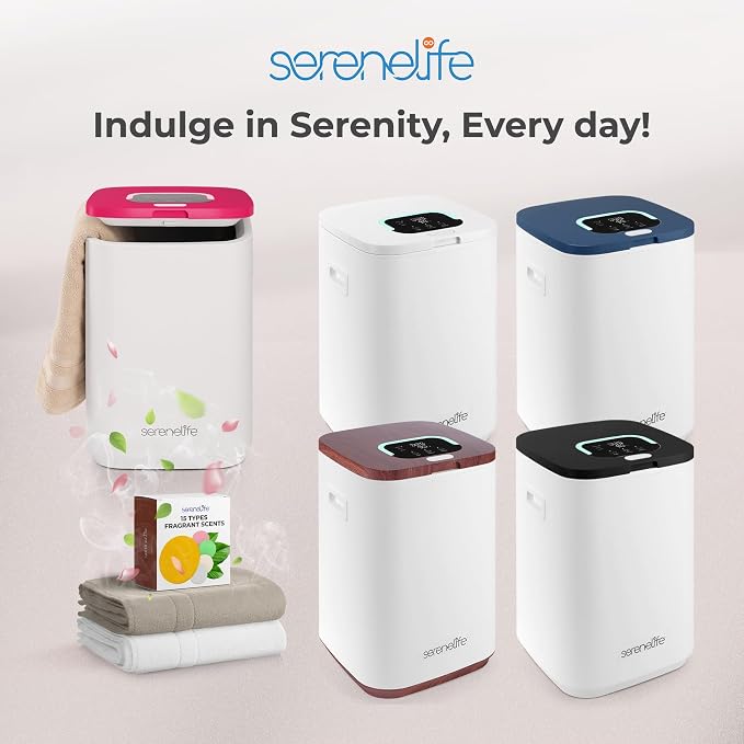 SereneLife Towel Warmer Bucket - Compact 23L Bathroom Towel Heater with Essential Oils Disc Holder, Adjustable Timer, Auto Shut-Off, Power Cord Storage & LED Display, Fits 2 Oversized Towels (Pink)