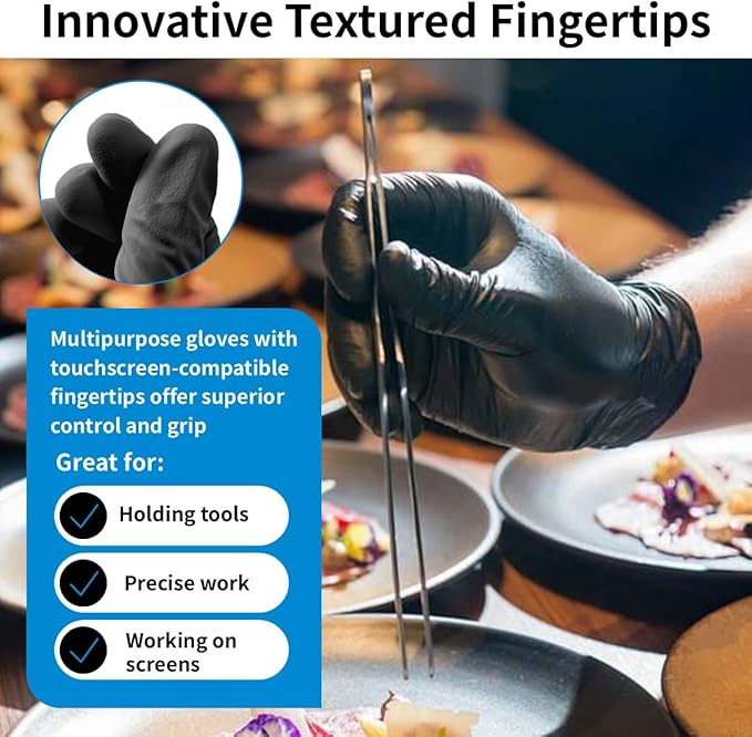 HEAVY DUTY 5 Mil Nitrile Black Gloves Disposable Latex Free Rubber Cleaning Mechanic Food Prep Tattoo Gloves 1000PCs
