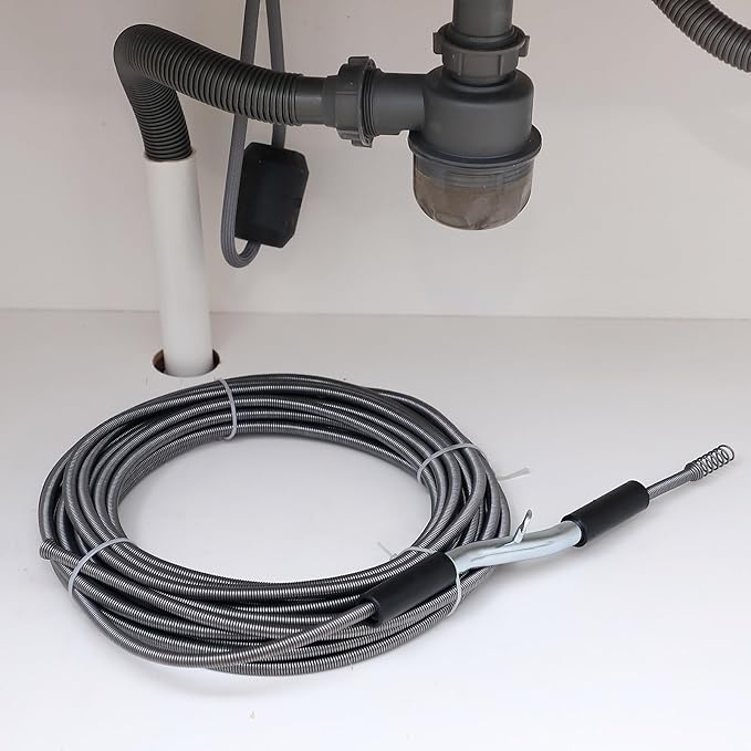 Threlaco 50 ft Drain Auger Plumbing Snake for Heavy Deep Blockages 3/8" Diameter Flexible Plumbing Cables Drain Snake for Kitchen Bathroom Shower Sink Cleaning Drainage Clogs