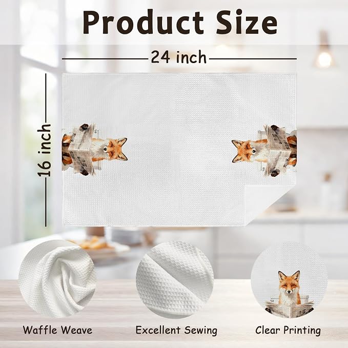 Funny Fox Hand Towels for Bathroom Washroom, Fox Lovers Gifts Themed Decorative Hand Towels Set of 2, Rustic Wild Animals Foxes Dish Tea Towels for Kitchen Farmhouse Decor, 16x24
