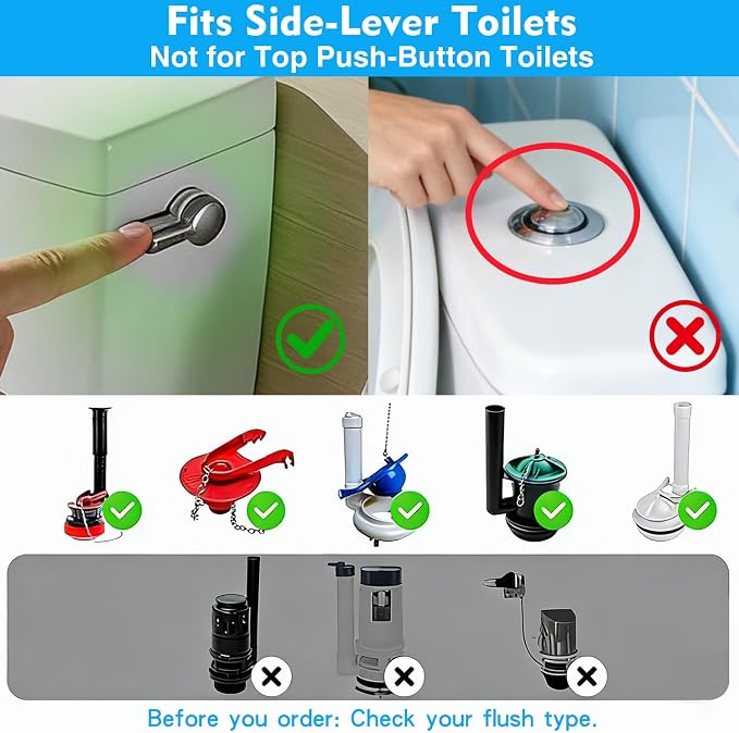 Automatic Toilet Flusher Kit for Side Front Angled Mount, Rechargeable Toilet Flusher Replacement Kit with Touchless Infrared Sensor, Universal Tank Fit for Seniors and Kids, No-Tool DIY Installation
