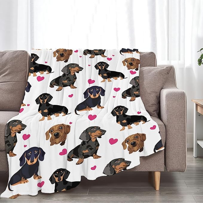 Tijuboni Dachshund Throw Blanket Dog Gifts for Girls Boys Women Men Kids Adults Soft Flannel Fleece Blanket for Couch Sofa Bed Home Decor 60"x80"