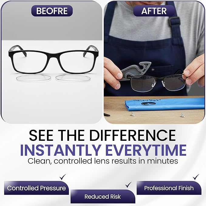 The Lens Shark™ | Advanced Eyeglass Repair Tool for Effortless Lens Removal & Insertion | Ergonomic, Durable Nylon Design | Essential for Glasses Repair Kit | Includes Protective Microfiber Cloth