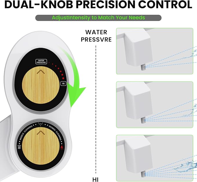 RV Bidet for Camper Toilet, Non-Electric Toilet Sprayer Attachment with Dual Nozzles, Adjustable Pressure, Front/Rear/Self Cleaning, Upgrade for Trailer, Motorhome, Camper, RV Bathroom (Black Base)