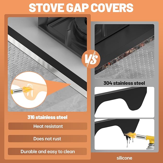 Stove Gap Covers 316 Stainless Steel,Stove Gap Filler,Heat-Resistant Oven Side Gap Filler,Between Stove and Counter Slide In Range Trim Kit for Kitchen,2 Pack (23.2β Silver)