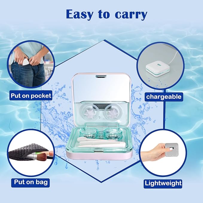 Contact Lens Cleaner Machine EV Pro, Portable Physical Technology Deep Clean with LED Light Tweezer Soak Case Kit, Magnetic Cleaning Slot USB Charger for Long-Term Lens/Colored Lens/Soft Lens