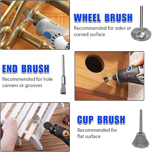 120 Pcs Rotary Tool Wire Brush, Steel Wire Wheels Pen Brushes Set Kit Accessories for Rotary Tool-1/8(3mm) Shank