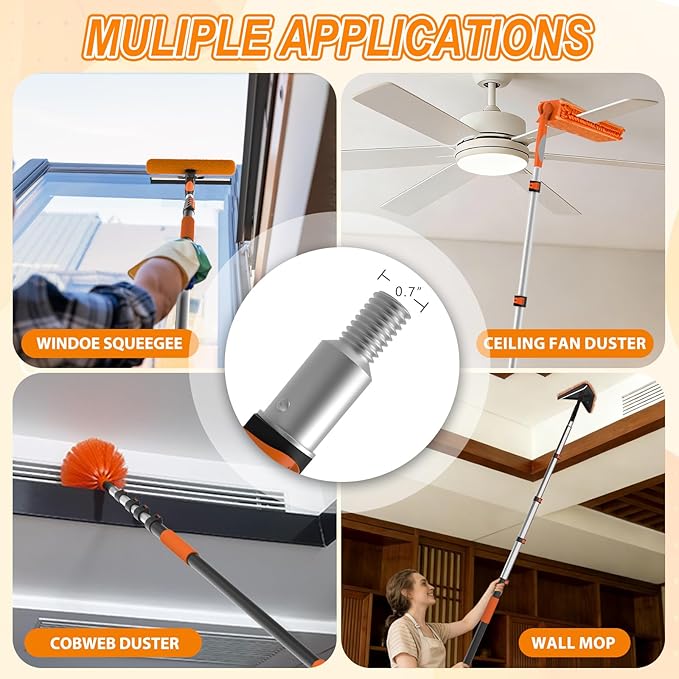 SISUPASSIE Telescoping Extension Pole, Reach to 20FT Telescoping Pole Multi-Purpose 3-12FT Lightweight, Sturdy with Universal Twist-on Metal Tip Extendable for Dusting Painting Window Cleaning