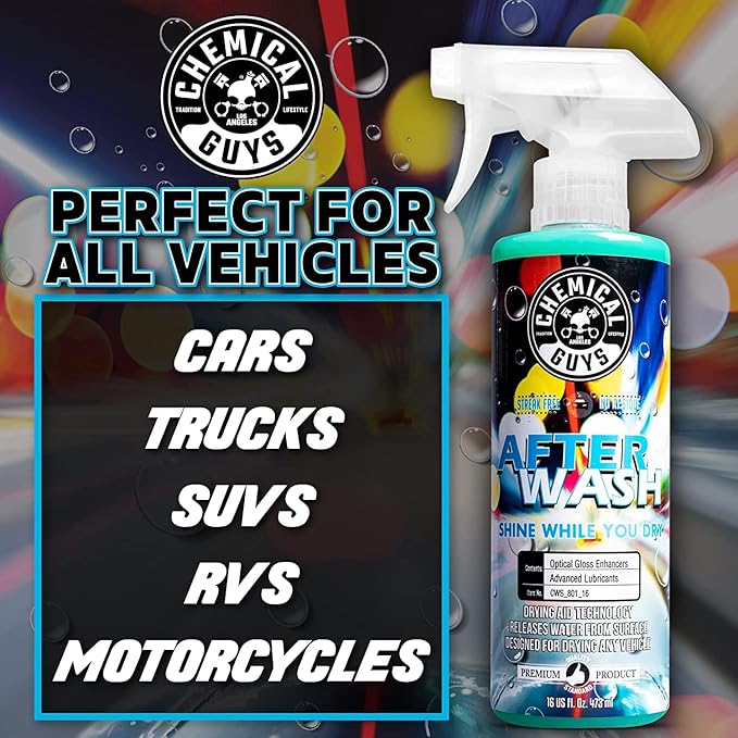 Chemical Guys HOL424 After Wash Sprayable Gloss Boosting Car Wash Drying Aid (Helps Reduce Water Spots, 16 fl oz) Super Dry Kit with Premium Microfiber Drying Towels, 24"x16" (3 Pack)