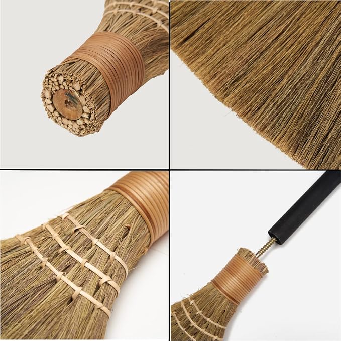 Handmade Whisk Sweeping Broom - Brooms for Wedding Jumping Ceremony Halloween DIY Decoration - Vietnamese Straw Soft Broom - 12.2" Width, 28.35" Length