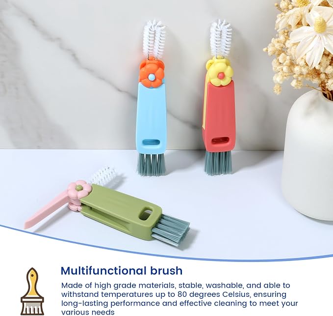 12PC 3 in 1 Cup Lid Cleaning Brush, 180° Rotatable Bottle Brush Gap Cleaner, Multifunctional Crevice Cleaning Brush Set for Baby Bottle, Water Bottle, Tumbler & Kitchen Mugs, 12 Pack Hangable