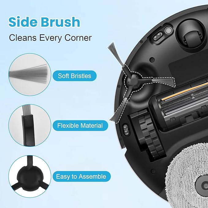 25Pcs Accessories Kit for Dreame L10s Pro Ultra Heat/L10s Ultra Gen2/L40s Ultra CE/AE/X30 Ultra/Mova E30 Ultra Robot,1Rubber Brush,1TriCut Brush,6Dust Bags,4Filters,6Pads,6Side Brushes,1Clean Brush