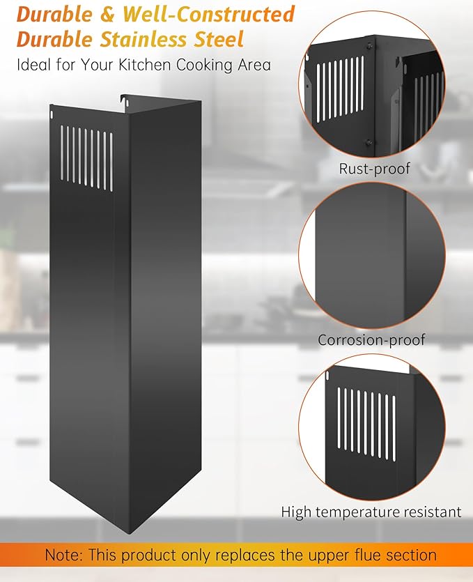 31.5" x 8" x 6.7" Range Hood Chimney Extension Fit for SNDOAS GD17 GD24, Stainless Steel Range Hood Extension Duct Cover(Black)