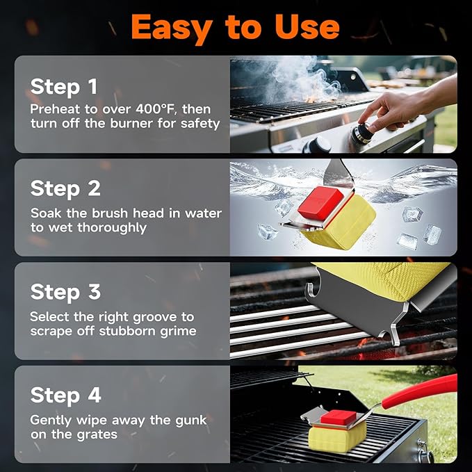 TISHI HERY Bristle Free Grill Brush Replaceable Head for Outdoor Grill Cleaning, Safe Steam BBQ Grill Cleaning Pad Replacement for Cast Iron, Stainless Steel, Porcelain, Ceramic Grates - Red