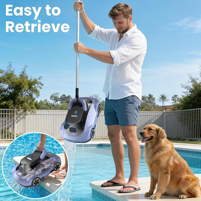(2026 Upgrade) Cordless Robotic Pool Cleaner, Automatic Pool Vacuum for Above Ground & Inground Pools, 180-Min Runtime, 3L Basket for Leaves & Debris, Auto-Parking, Powerful Suction (Graypurple)