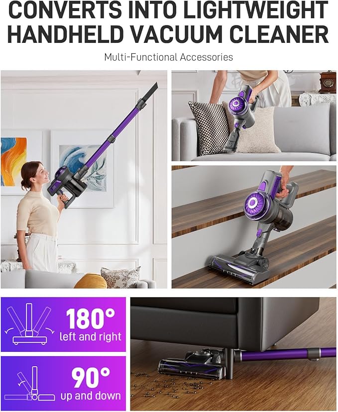FUNCCUBE Cordless Vacuum Cleaner, Stick Vac Cleaners for Home with Tangle-Resistant,Up to 50 Minutes,Powerful Suction,Rechargeable,Lightweight,Handheld, Versatile for Carpet, Hard Floor, Pet Hair, S2