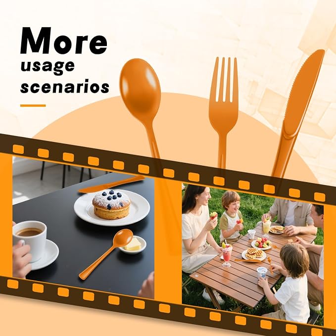 Plastic Silverware 150 PCS Disposable Silverware Heavy Duty Utensil Sets 50 Of Each Forks Knives & Spoons Disposable Cutlery Set For Easter,Birthday,Baby Shower,Garden Party,Wedding(150,Orange)