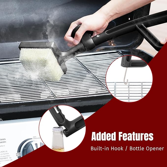 SHINESTAR Grill Brush for Outdoor Grill with 2 Replacement Heads - Cleaning BBQ Grill Brush and Scraper, Grill Brush Bristle Free with Non Metal Bristles, 3-Piece Set for Weber Traeger Grates