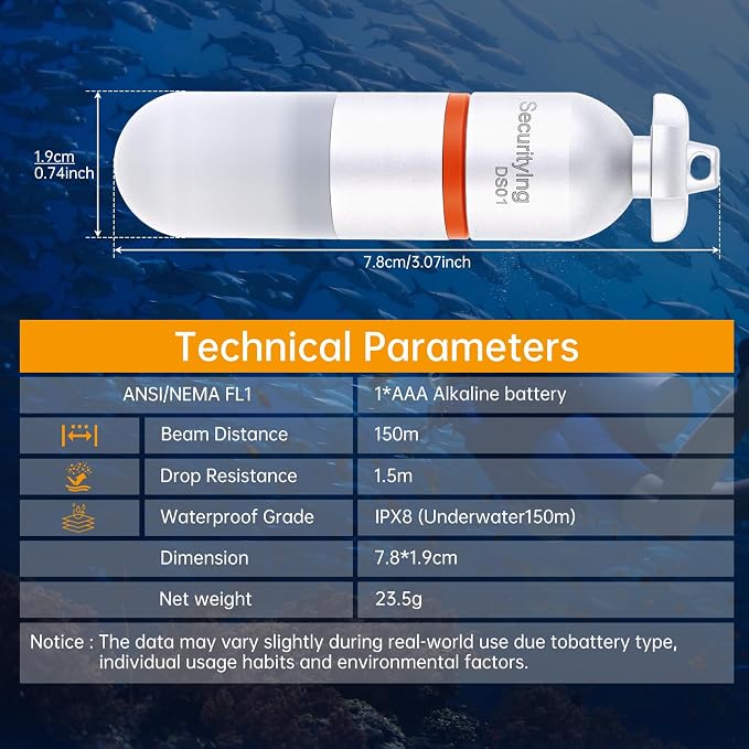 SecurityIng 2-Pack Dive Marker Light, 150m Waterproof Mini Scuba Tank Light, Steady & Flash Modes,AAA Battery Included, LED Diving Signal Light for Night Diving Camping Cave Adventure(White)