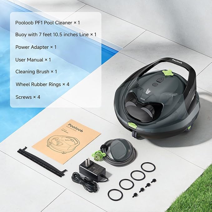 Pooloob Robotic Pool Vacuum Cleaner with Triple-Layer Filtration & Floating Buoy, for Regular Daily Maintenance, Flat Floor Cleaning for Above/In-Ground Pools,NOT for Initial or Deep Cleaning or Swamp