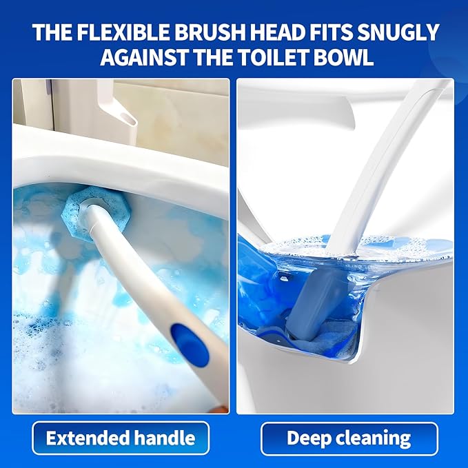 Disposable Toilet Brush Set with 60 Replacement Heads, Toilet Cleaning Replacement Pads, Starter Kit with Storage Case for Deep Cleaning and Hygienic Bathroom Maintenance