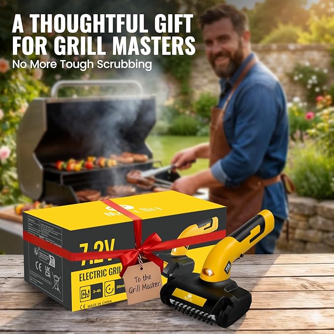 Electric Grill Brush, Grill Cleaner with LED Light & Battery Power Display, 350 RPM Shed-Free Steel Bristles, Removable Brush Head, Cordless & Type-C Rechargeable Grill Scraper for Outdoor BBQ