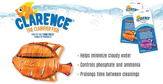 Clarence the Clarifier Fish - 2 pk, Purple - Aquarium Treatment, Clear Cloudy Fresh-Saltwater, Fish-Plant Safe, 10gal Tank Maintenance Each