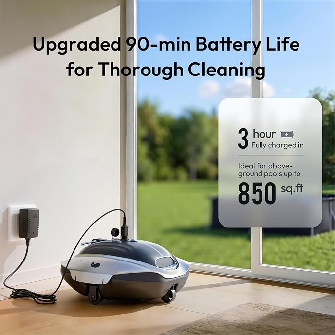 (2026 New) BUBLUE Bubot 300P Pool Vacuum for Above Ground Pool, Robotic Pool Cleaner with Powerful Suction, DirtLock Tech 2.0, LED Indicator, Self-Parking, Dual Filters, Up to 850 Sq.Ft, Snow
