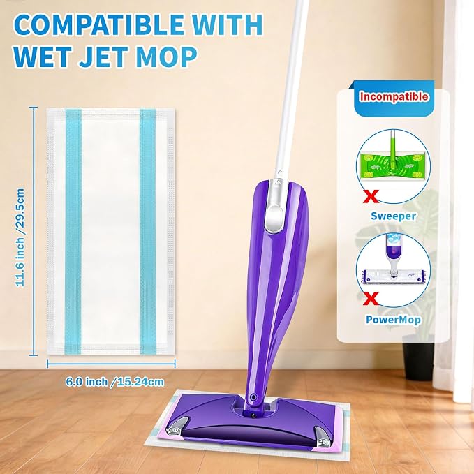 Wet Jet Pads Refills for Swiffer Wet Jet Mop, Wet Jet Mopping Pads for Multi Surface Floor Cleaning (Blue, 60Pack)