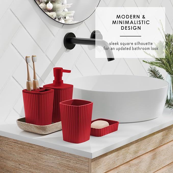 Clara Clark Bathroom Accessories Set - Christmas Shower Curtain Set, Xmas Bathroom Set, Christmas Bathroom Decor, Bathroom Accessory Set, Toilet Brush, Trash Can & Soap Dispenser - 19PC Set